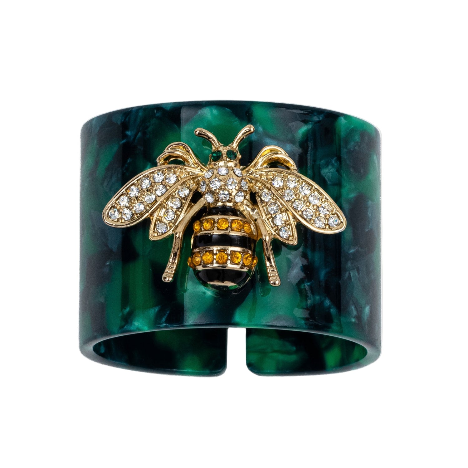 Stripey Bee Resin Napkin Rings – Green Tortoiseshell (Set of 4)