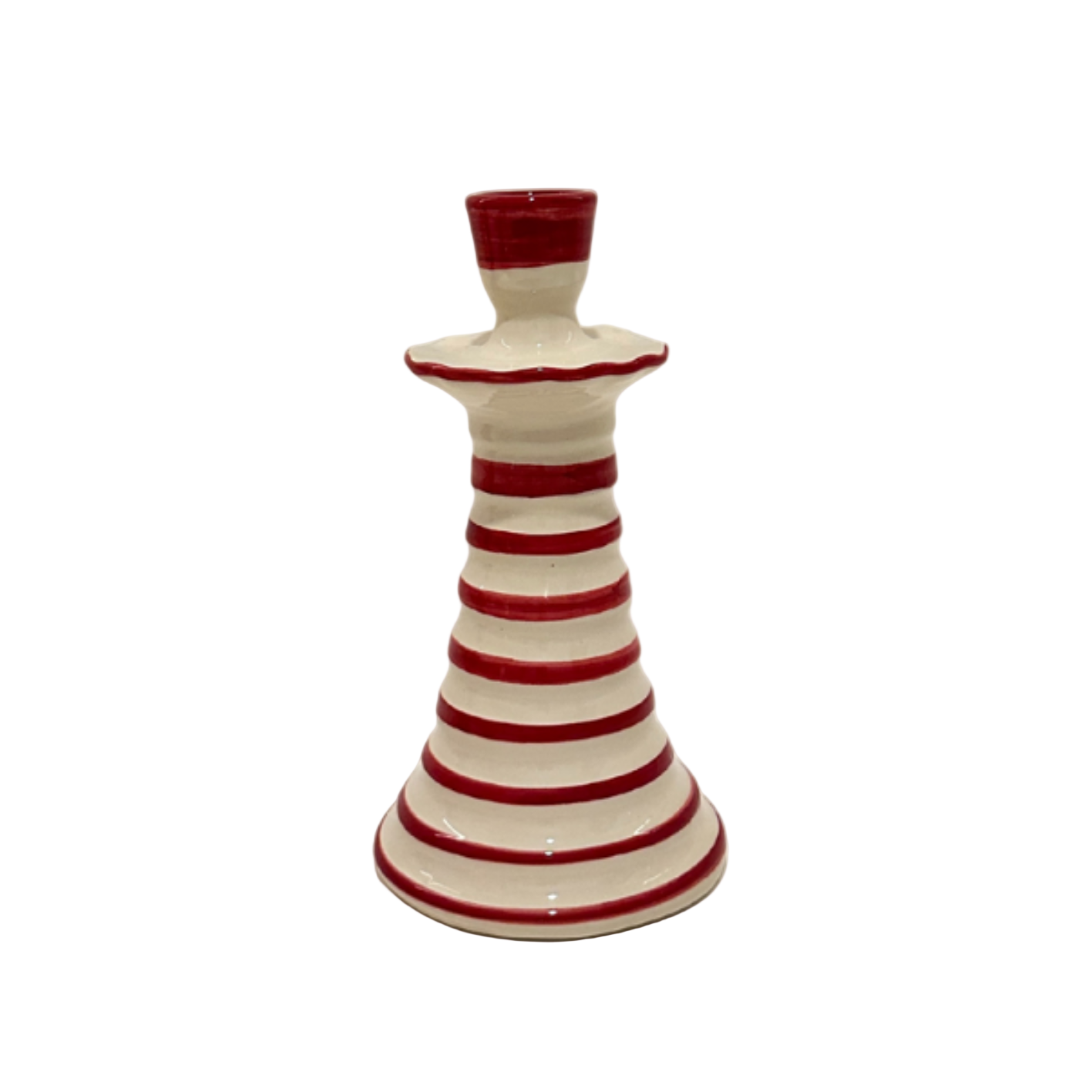 Ruffle Candleholder, Crimson Stripe