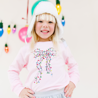 Girls Coquette Bow Christmas Lights Tee Sweatshirt (Various Colors/Short & Long Sleeve Options))
