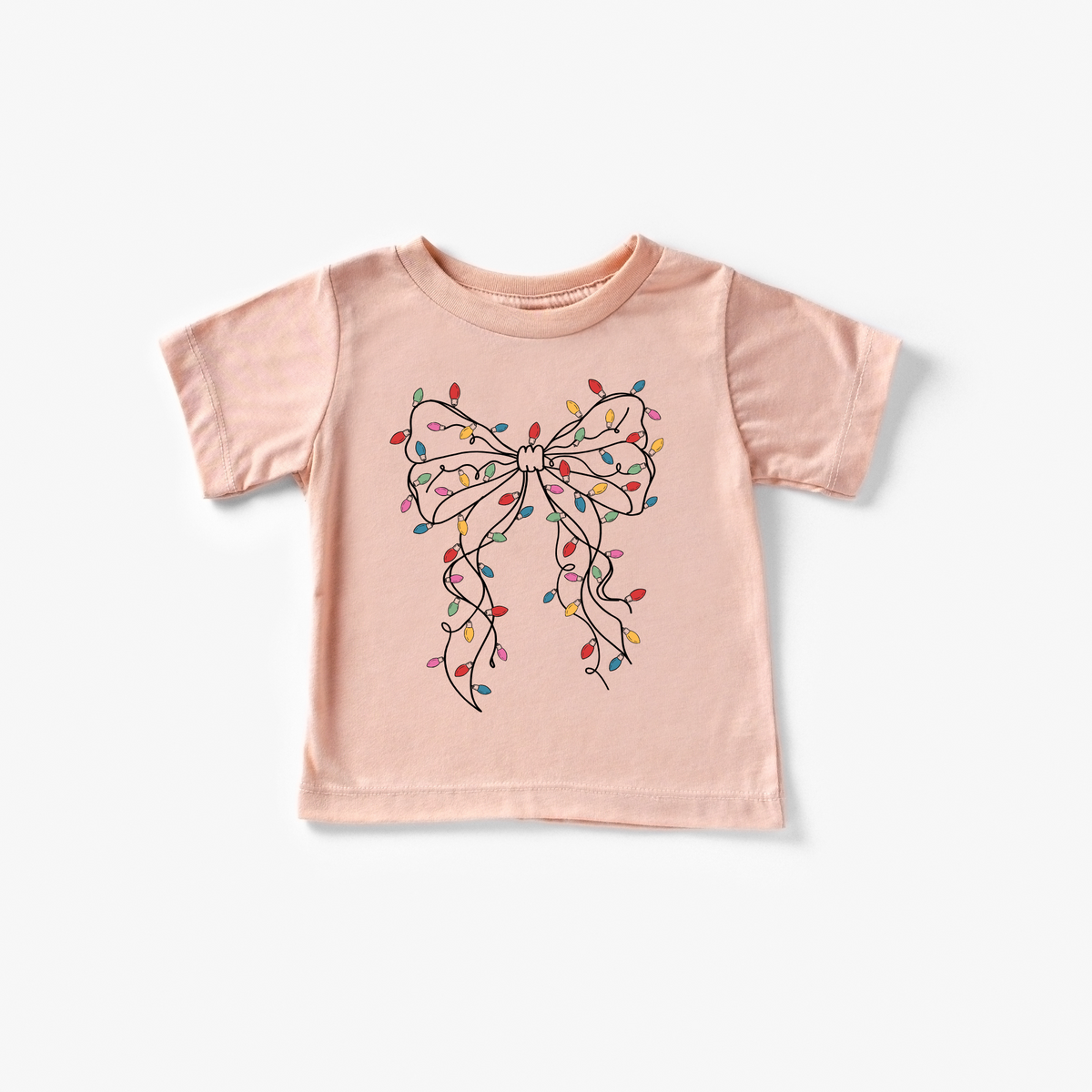 Girls Coquette Bow Christmas Lights Tee Sweatshirt (Various Colors/Short & Long Sleeve Options))
