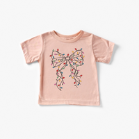 Girls Coquette Bow Christmas Lights Tee Sweatshirt (Various Colors/Short & Long Sleeve Options))