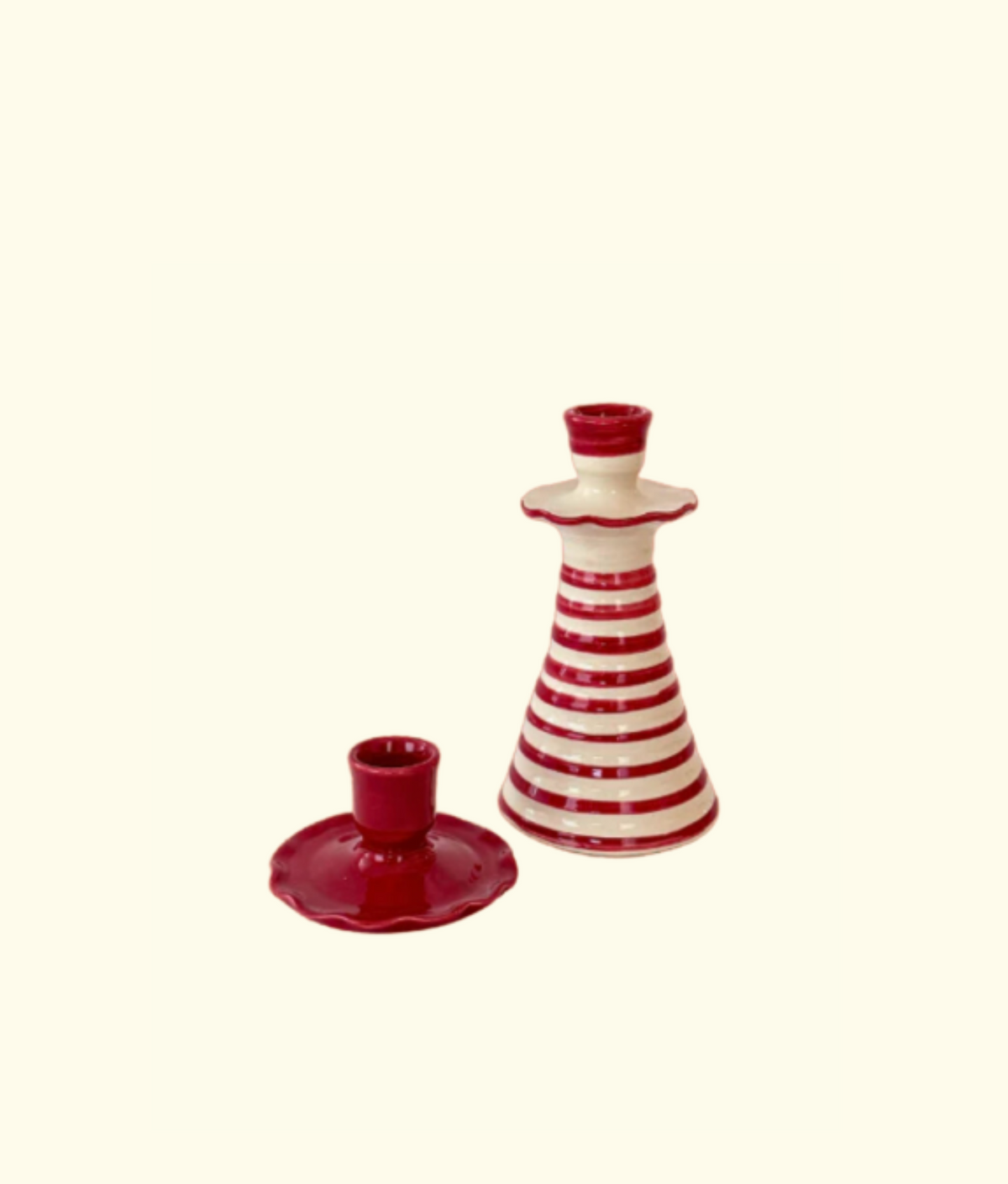 Ruffle Candleholder, Crimson Stripe