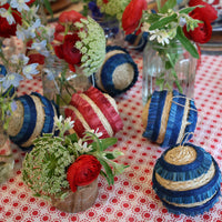 Ruffle Straw Balls, Set of Four, Blue