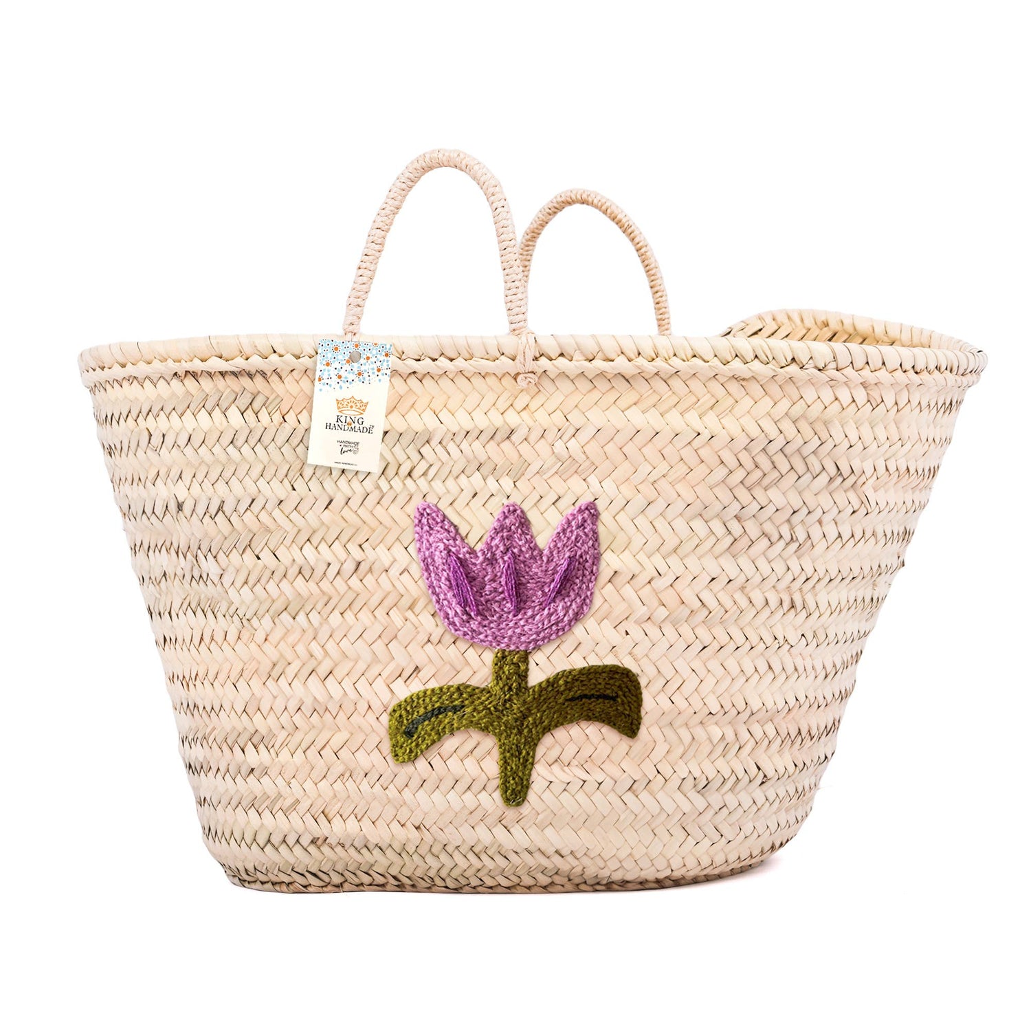 Purple Flower Straw Basket Bag
