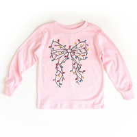 Girls Coquette Bow Christmas Lights Tee Sweatshirt (Various Colors/Short & Long Sleeve Options))