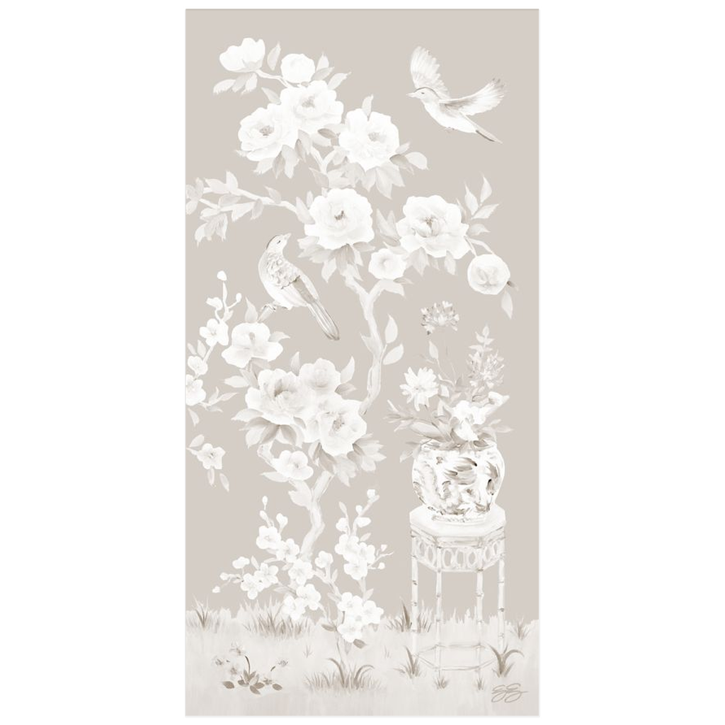 June – Tonal Beige Chinoiserie Fine Art Paper Print (Various Sizes)