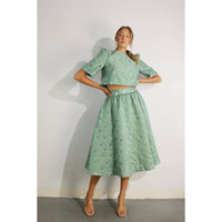 Flower Embossed Crop Top & Skirt Set