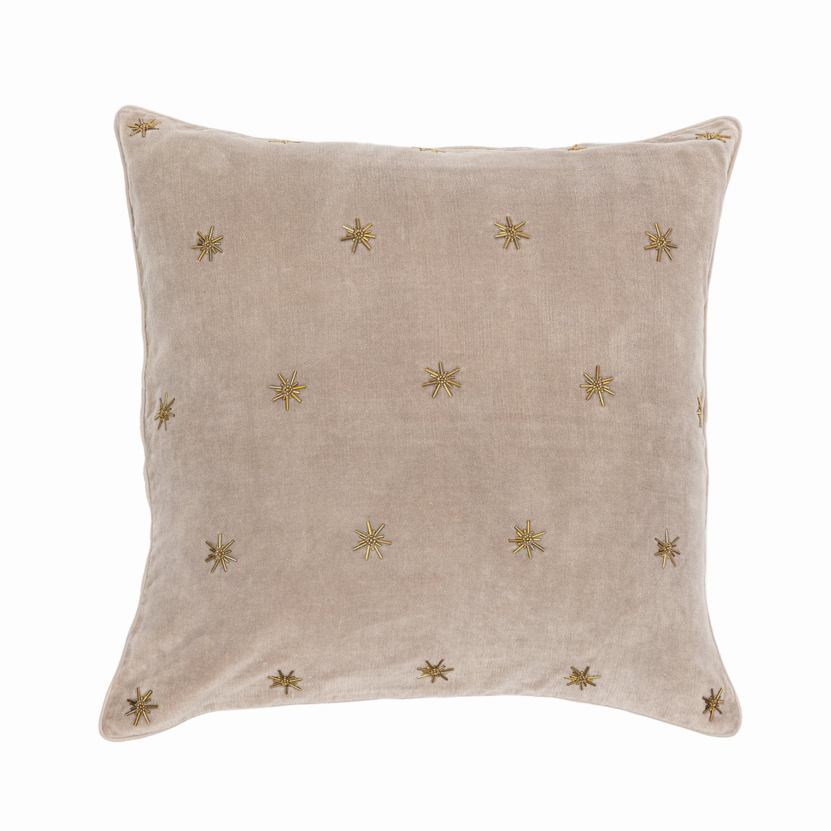 Embroidered Star Pillow – Taupe Cotton Velvet