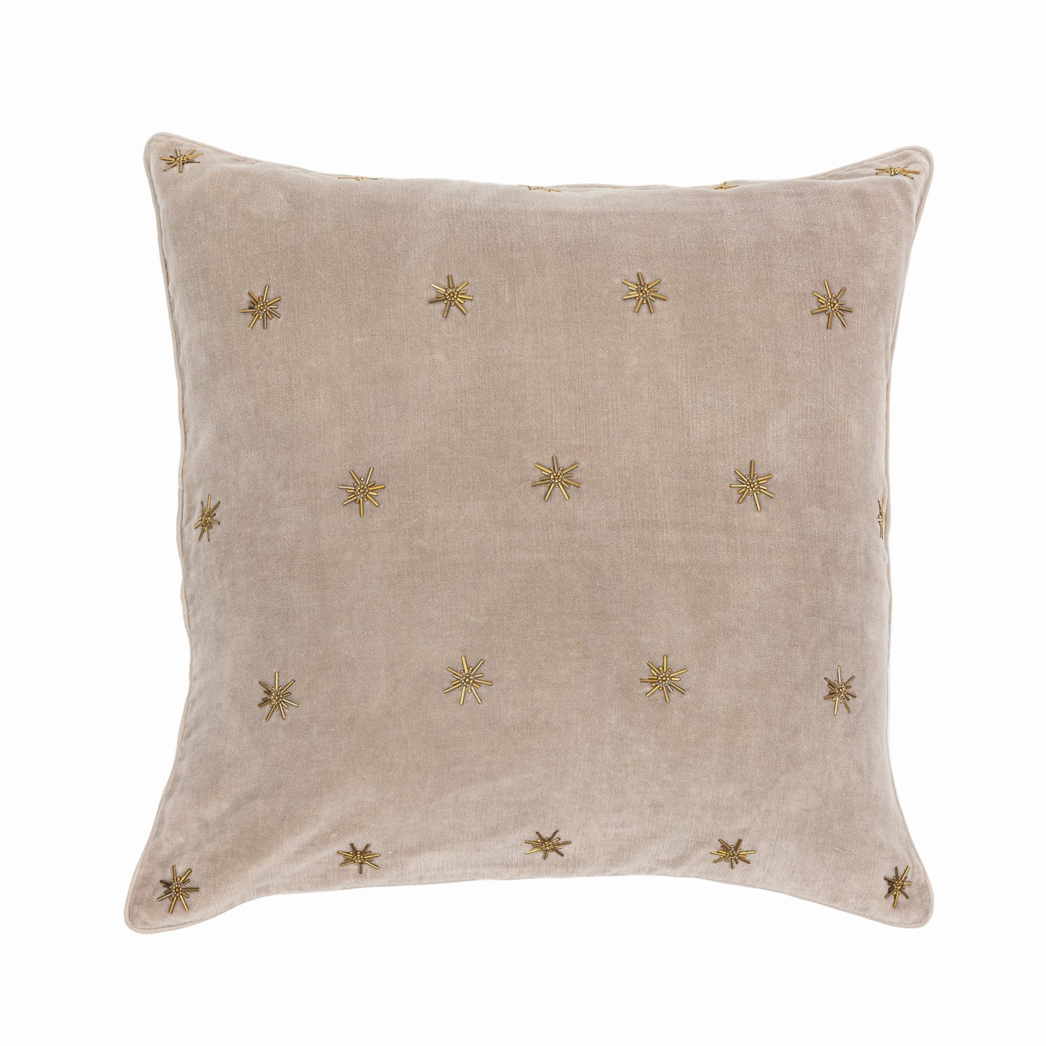 Embroidered Star Pillow – Taupe Cotton Velvet
