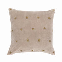 Embroidered Star Pillow – Taupe Cotton Velvet