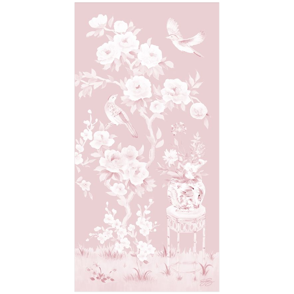 June – Tonal Pink Chinoiserie Fine Art Paper Print (Various Sizes)