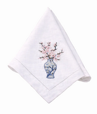 Set of 4 Cherry Blossom Embroidered Dinner Napkins
