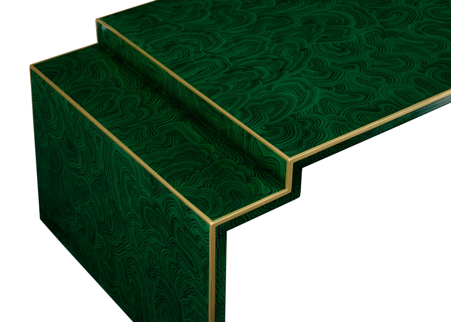 Malachite-Finish Cocktail Table with Sculpted Profile & Gold Edging