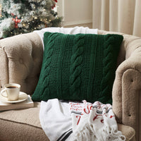 Cable Knit Sweater Pillow Green 18x18
