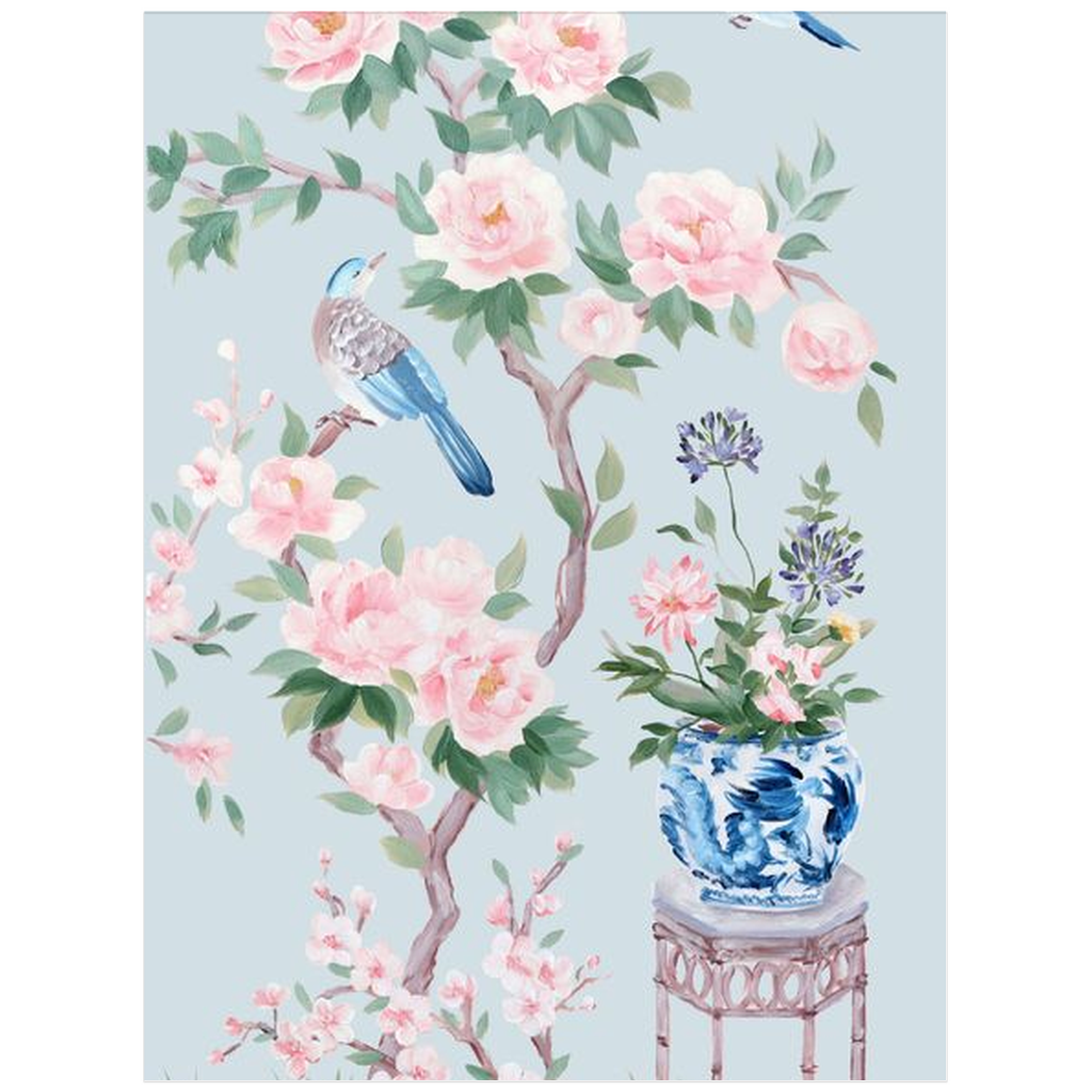 June (Detail) – Blue Chinoiserie Fine Art Paper Print (Various Sizes)
