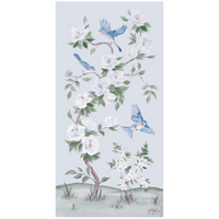 Bluebirds and Peonies – Light Blue Chinoiserie Fine Art Paper Print (Various Sizes)