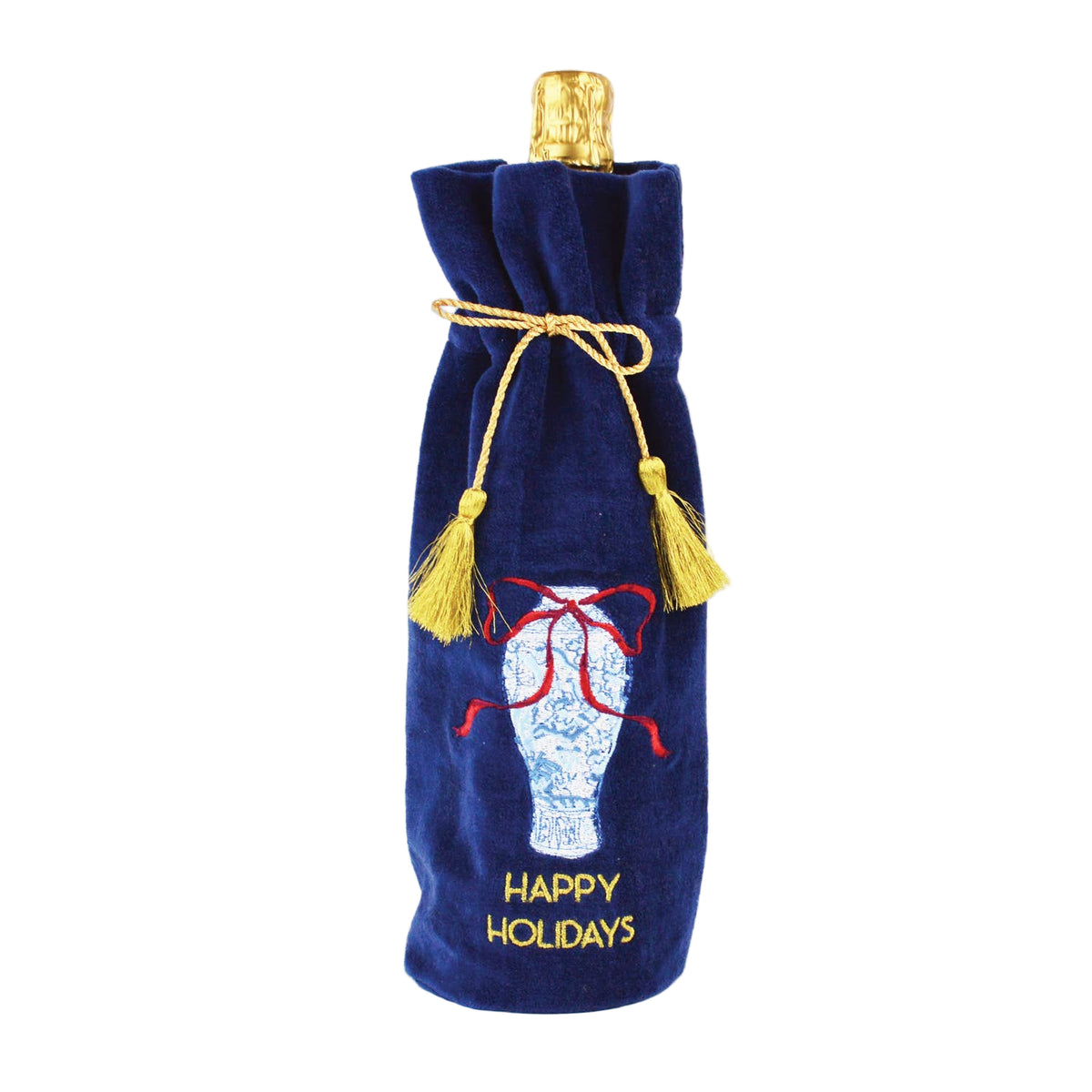 Velvet “Happy Holidays” Ginger Jar Wine Bag