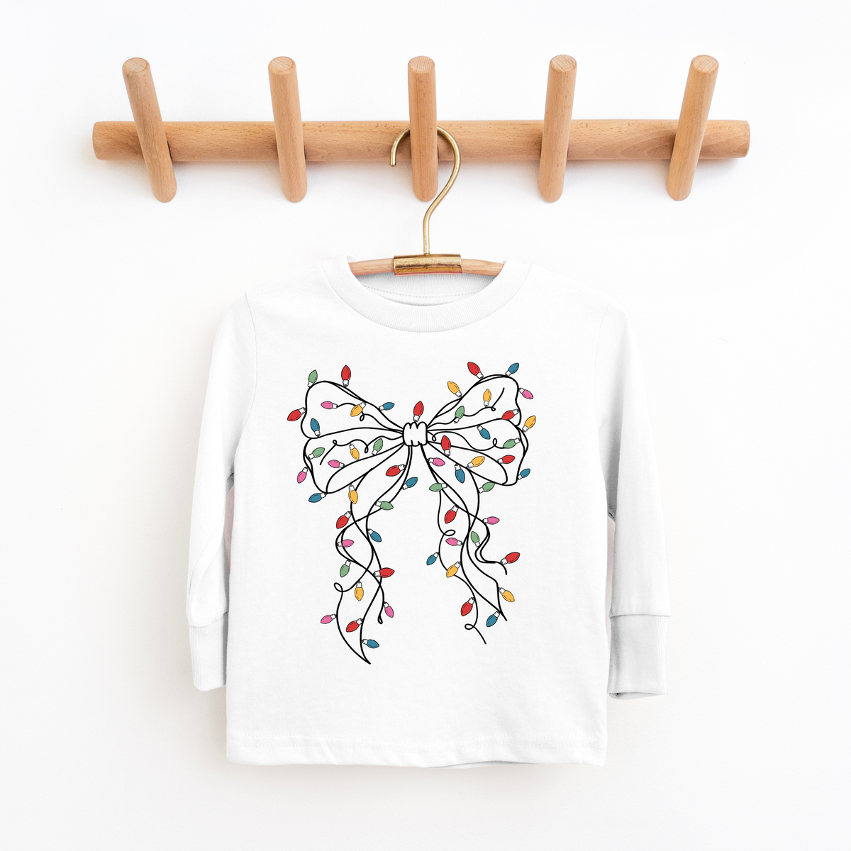 Girls Coquette Bow Christmas Lights Tee Sweatshirt (Various Colors/Short & Long Sleeve Options))