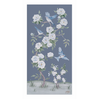 Bluebirds and Peonies – Dark Blue Chinoiserie Canvas Wrap (Various Sizes)