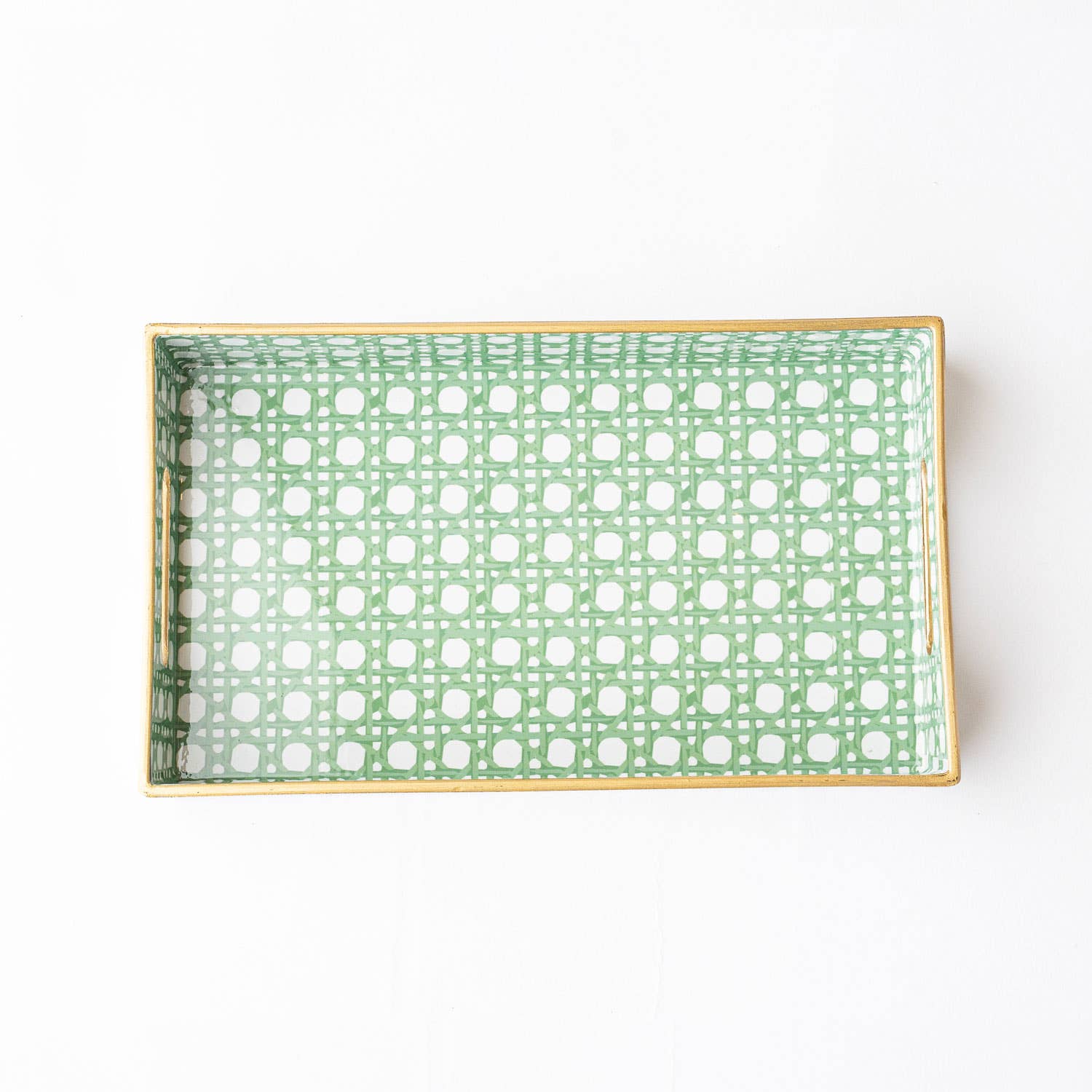 Green & White Cane Tray
