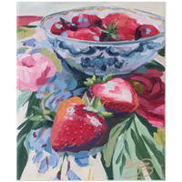 Strawberries on Floral Fabric – Fine Art Print on Paper (Various Sizes)