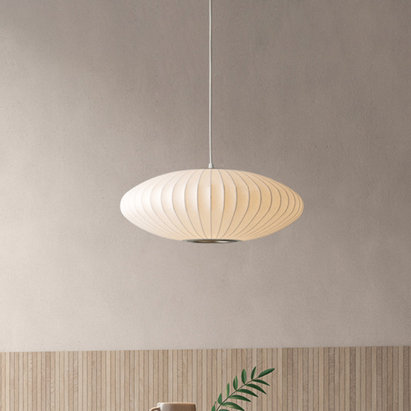 Juliette's Saucer Hanging Ceiling Light - Modernist Fabric Pendant in White