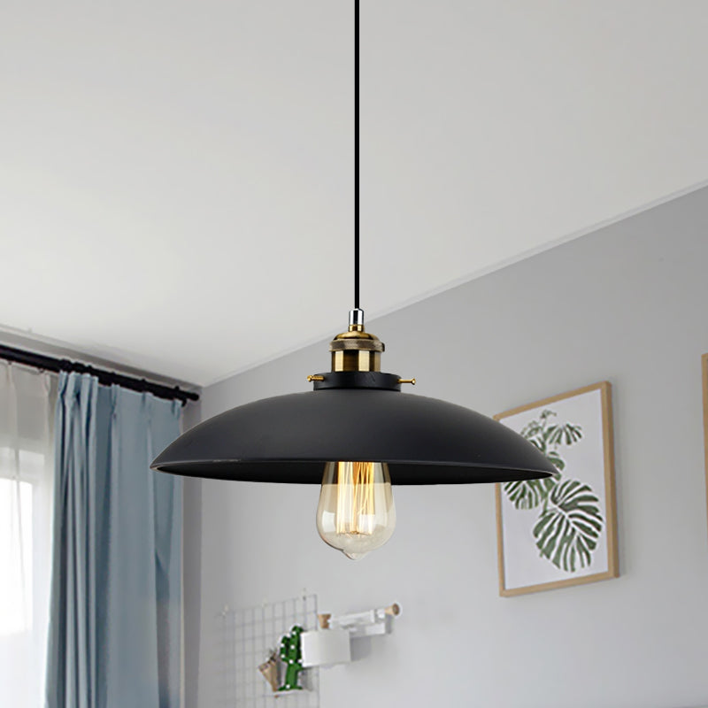 London Modern Industrial Pendant Light Black Saucer Shade (2 Sizes)