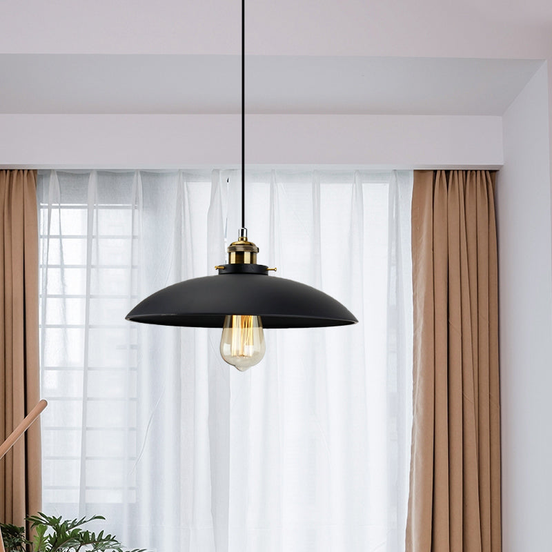 London Modern Industrial Pendant Light Black Saucer Shade (2 Sizes)