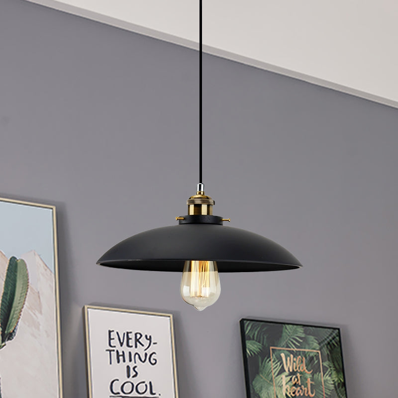 London Modern Industrial Pendant Light Black Saucer Shade (2 Sizes)