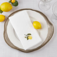 Embroidered Lemon Table Napkin – White (20") - Set of 2