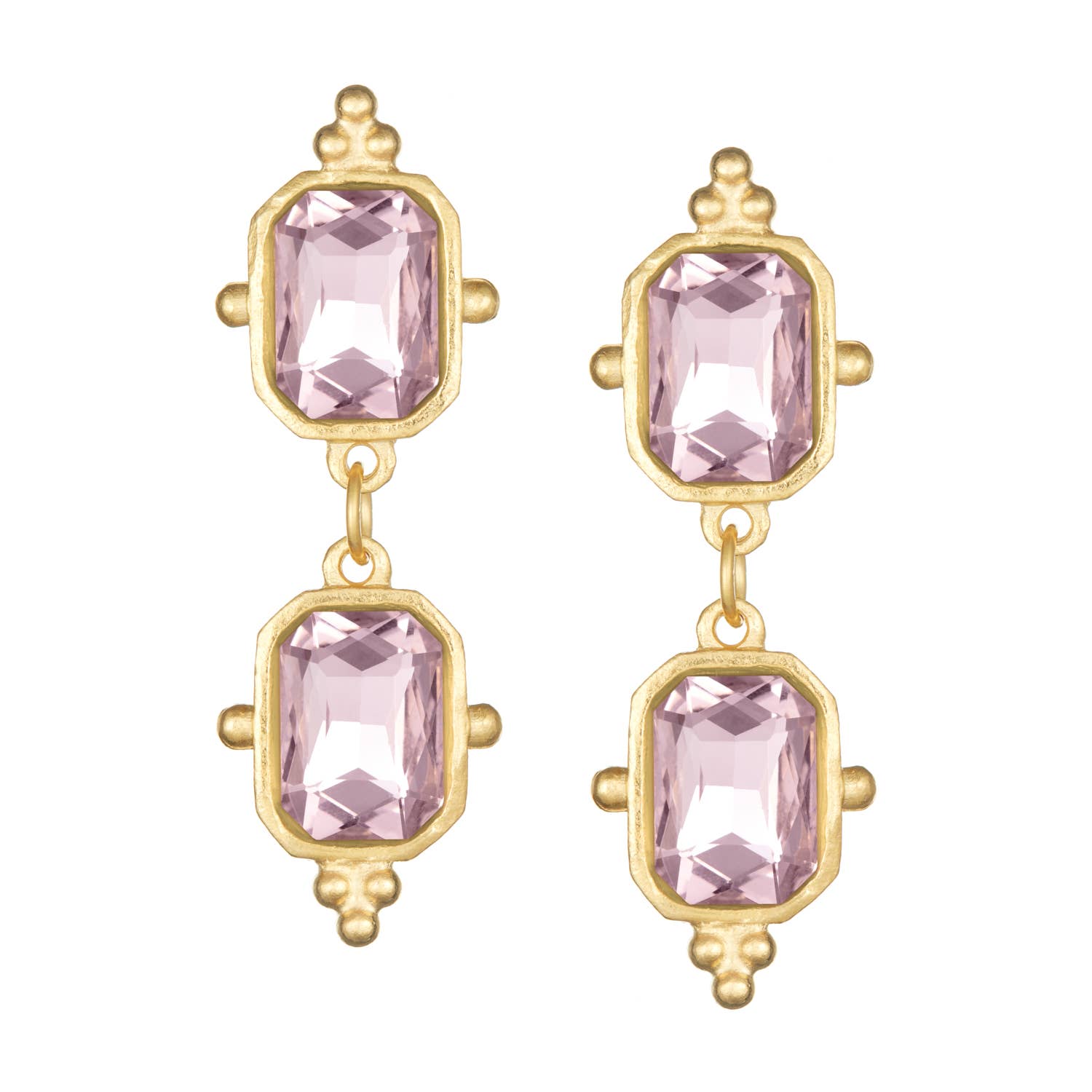 Double Light Pink Rectangle Crystal Drop Earrings