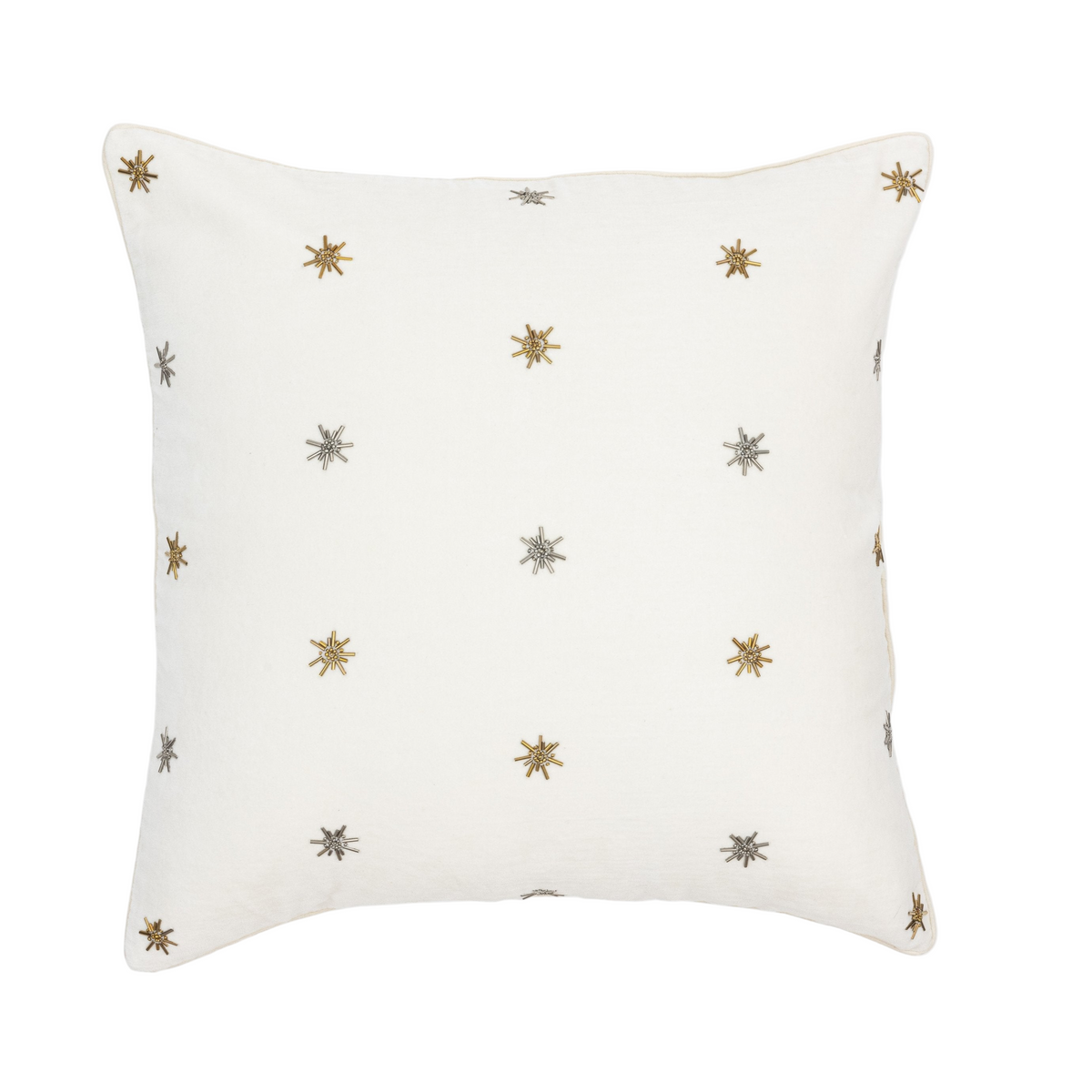Embroidered Star Pillow – Cream Cotton Velvet