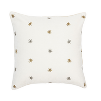 Embroidered Star Pillow – Cream Cotton Velvet