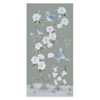 Bluebirds and Peonies – Green Chinoiserie Canvas Wrap (Various Sizes)