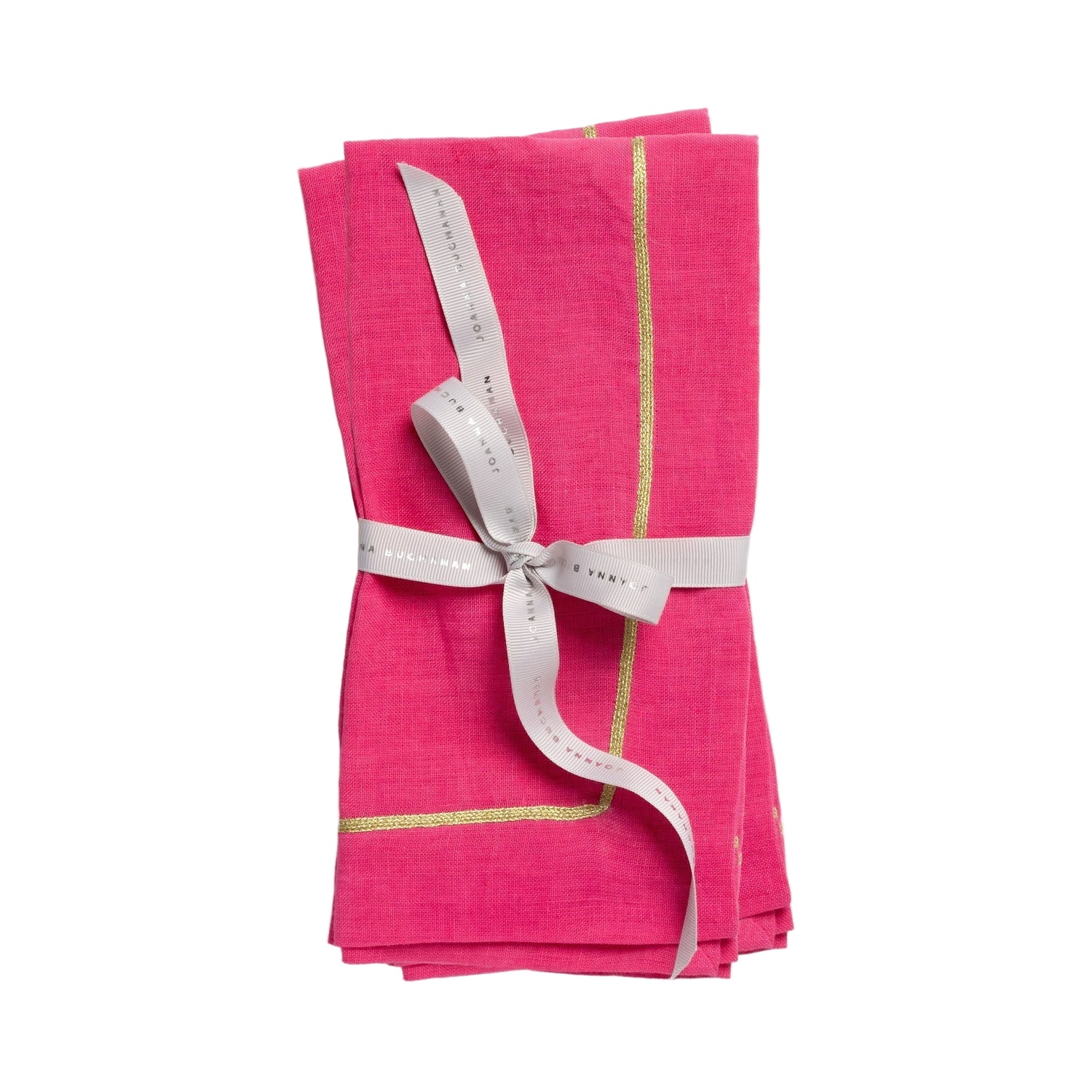 Gold Trim Linen Dinner Napkins – Bright Pink (Set of 2)