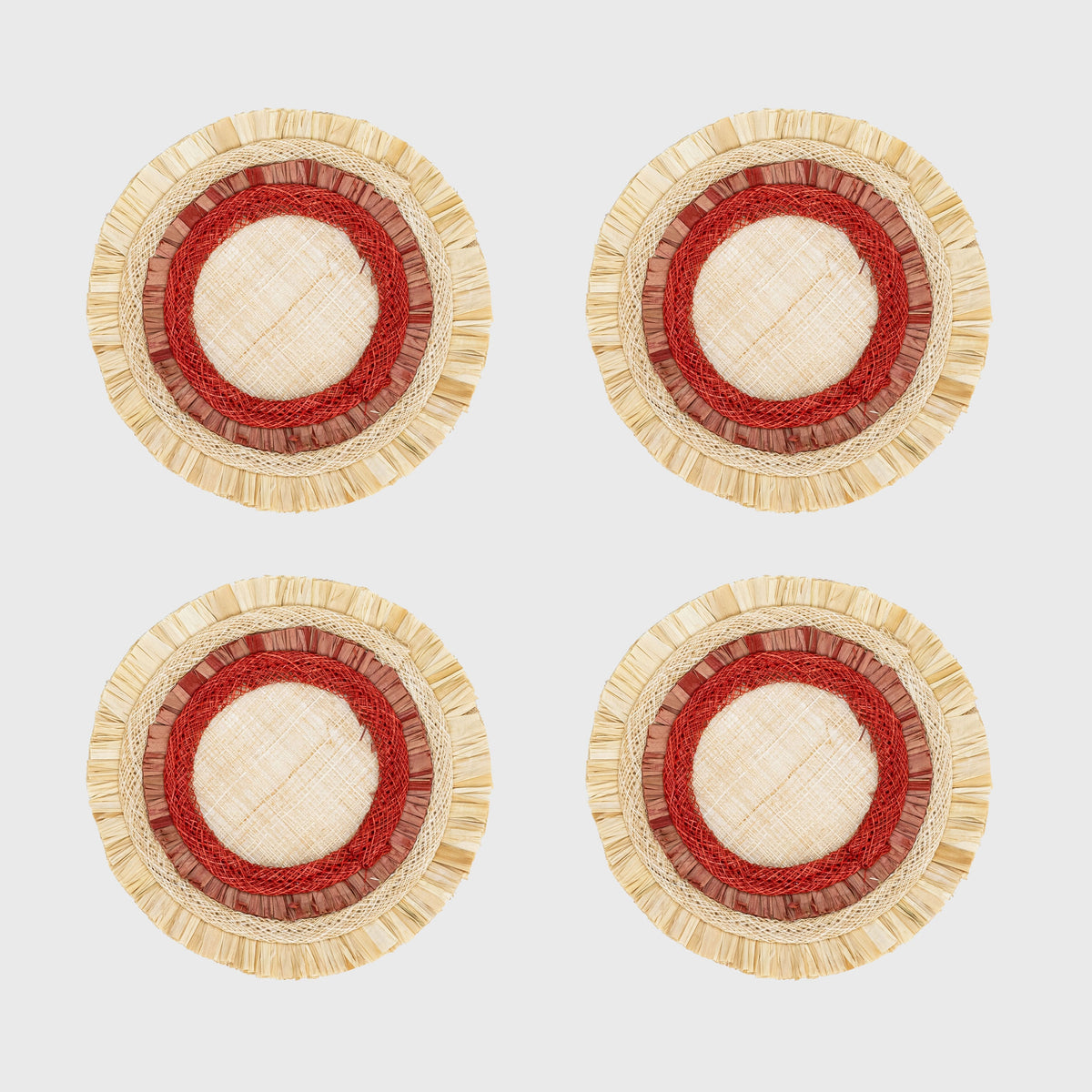 Ruffle Edge Straw Coasters – Red (Set of 4)