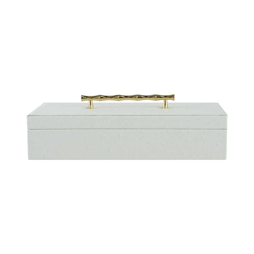 White Faux Leather Lidded Box with Gold Handle