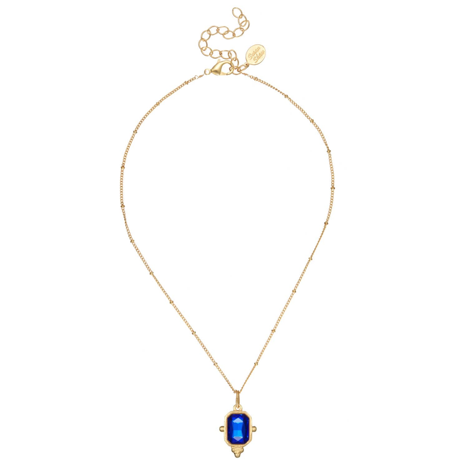 Blue Rectangle Crystal Dainty Chain Necklace