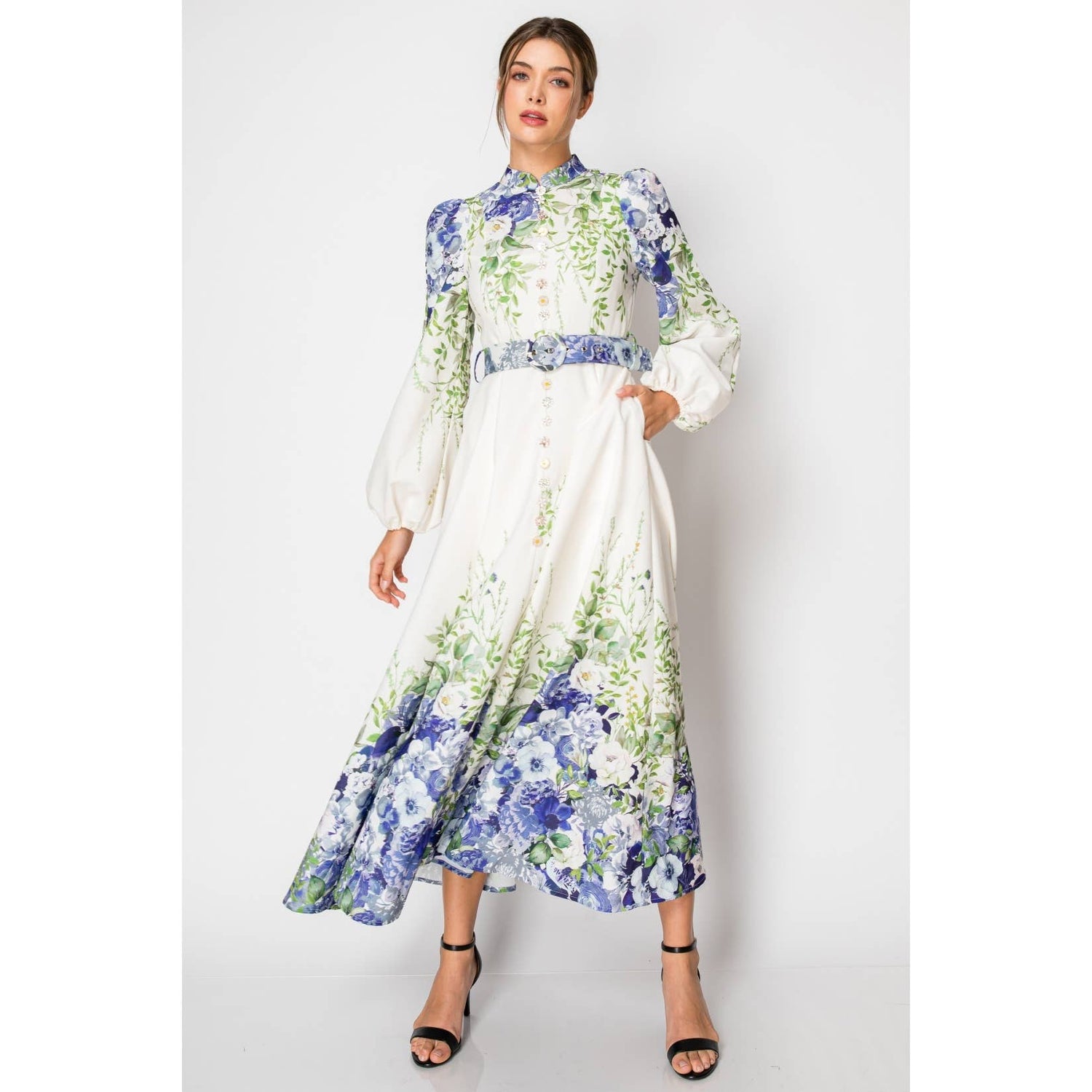 Long Puff Sleeve Floral Print Maxi Dress
