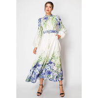 Long Puff Sleeve Floral Print Maxi Dress