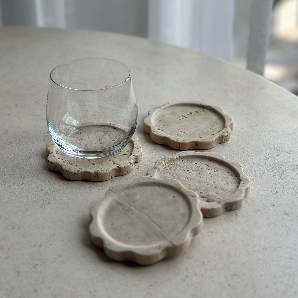 Sun Coaster Set in Travertine