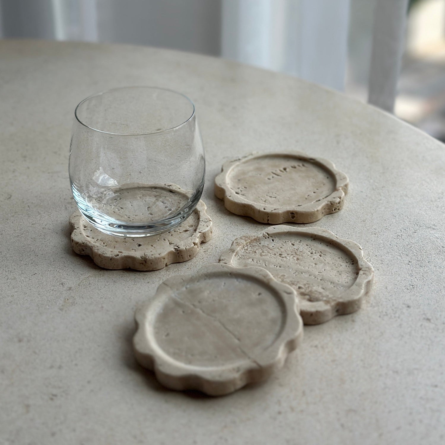 Sun Coaster Set in Travertine