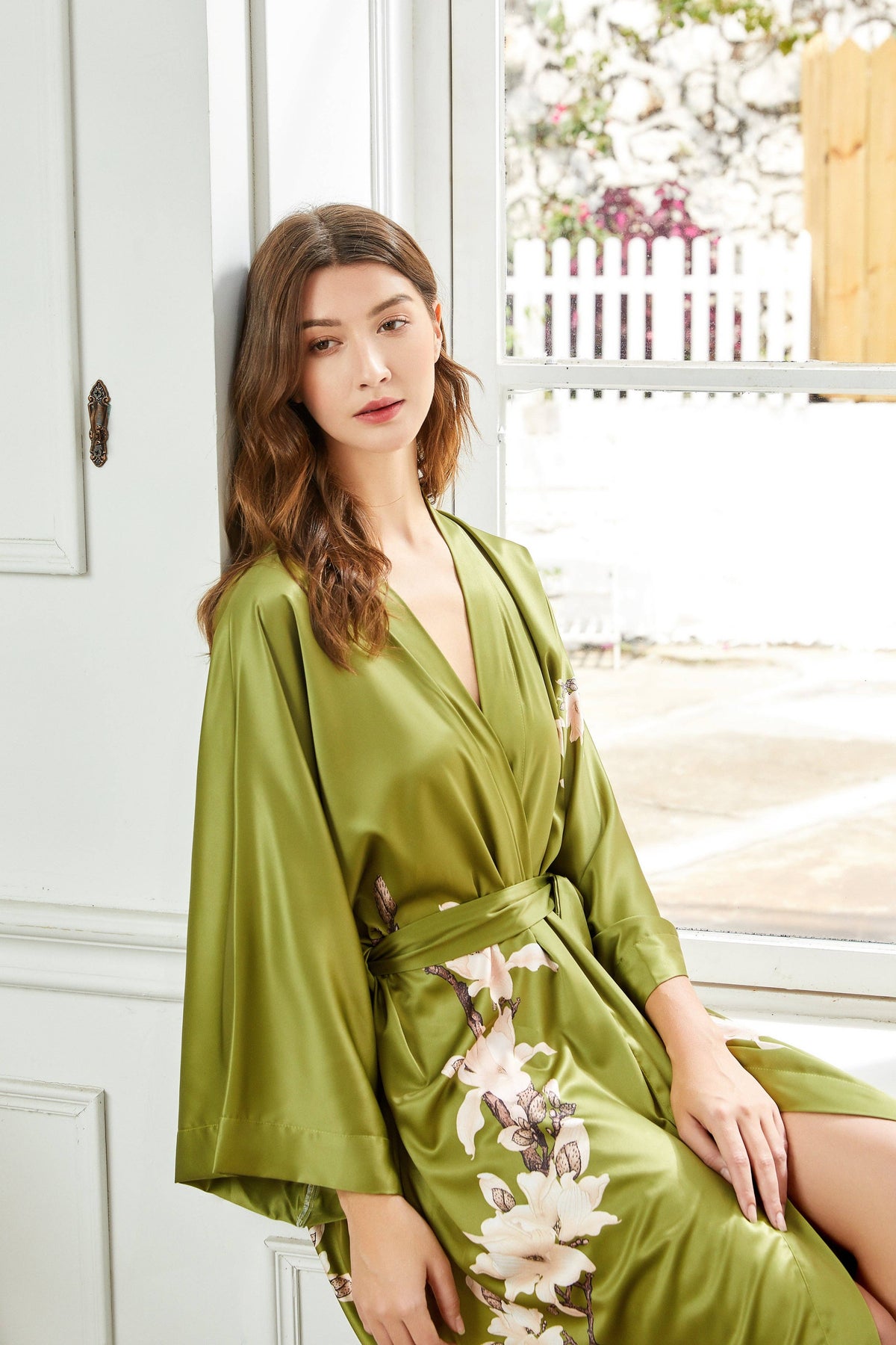Floral Charmeuse Satin Kimono Robe