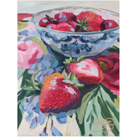 Strawberries on Floral Fabric – Canvas (Various Sizes)