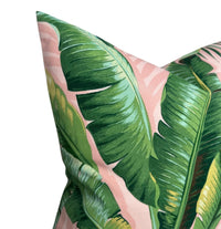 Palm Leaf Pillow Cover in Pink + Green (Various Sizes)