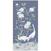 Cranes and Gardenias – Dark Blue Chinoiserie Fine Art Paper Print (Various Sizes)