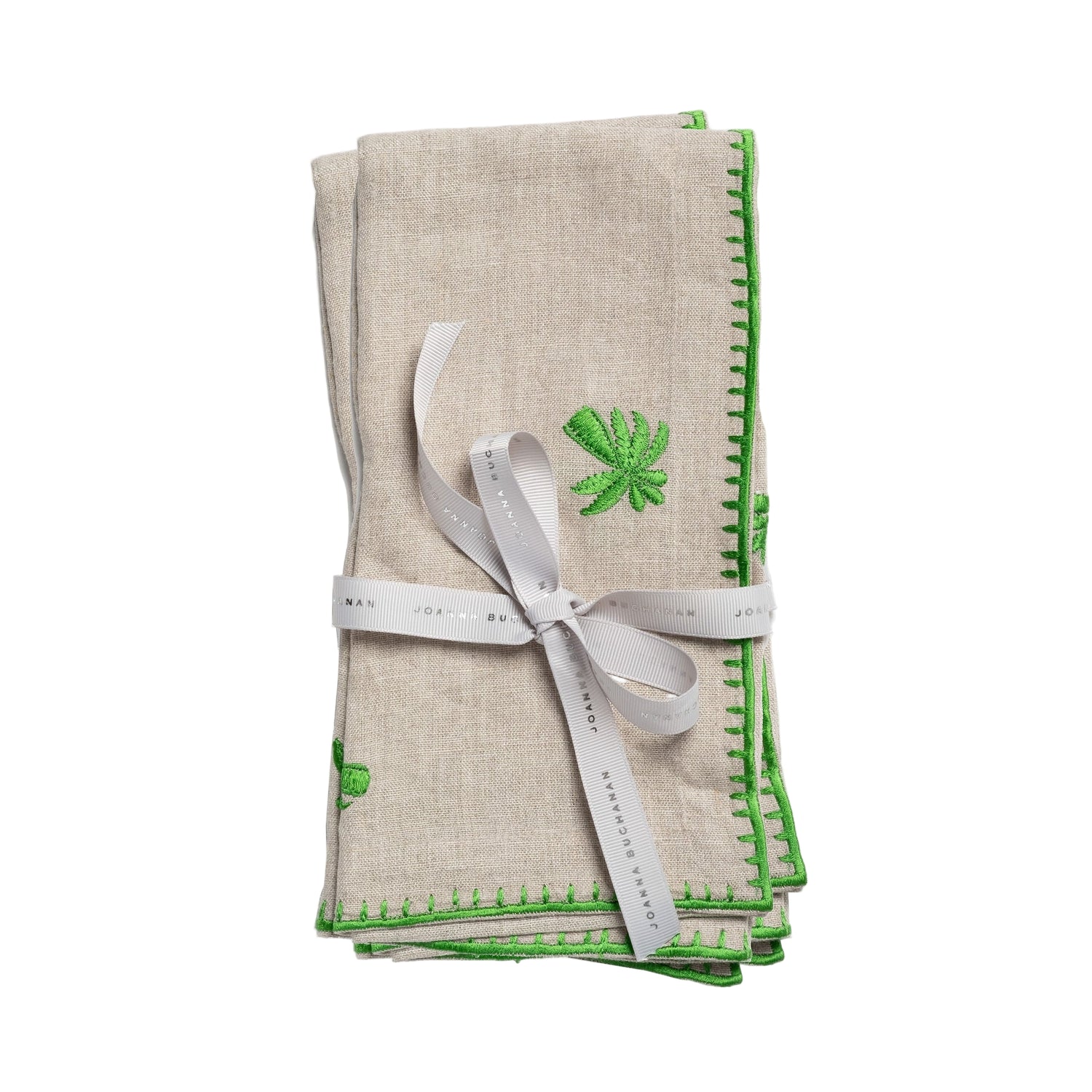 Palm Tree Embroidered Dinner Napkins – Flax (Set of 2)