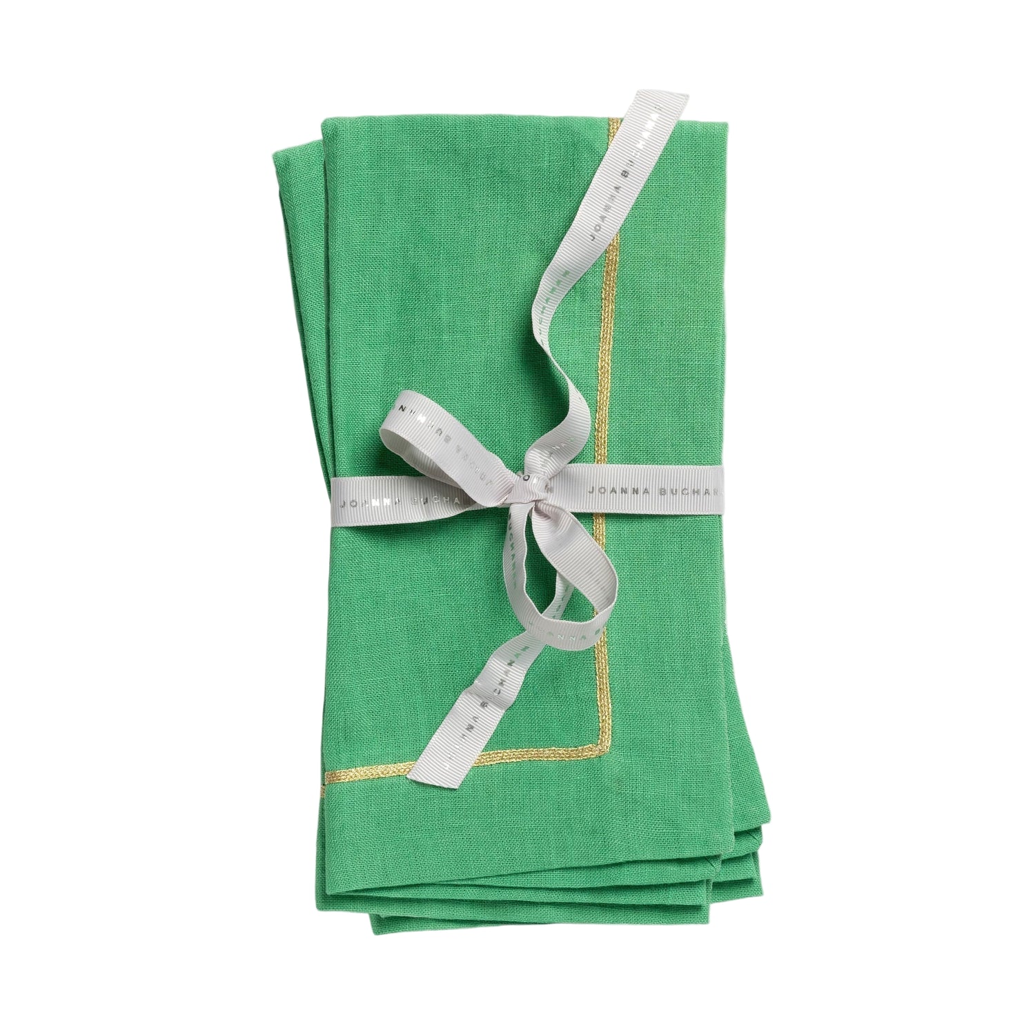Gold Trim Linen Dinner Napkins – Grass Green (Set of 2)
