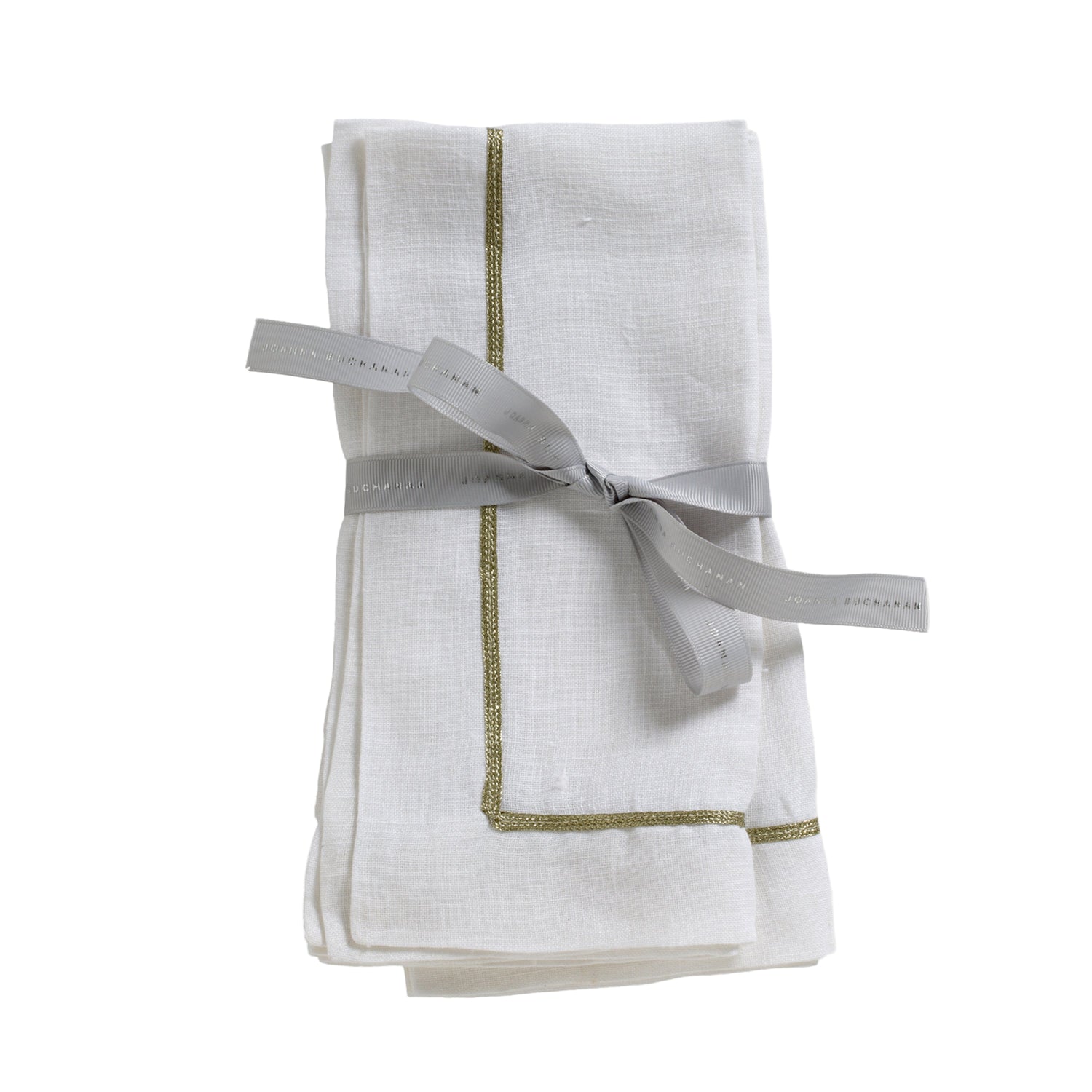 Gold Trim Linen Dinner Napkins – White (Set of 2)