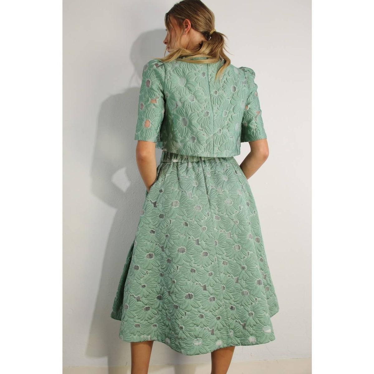 Flower Embossed Crop Top & Skirt Set